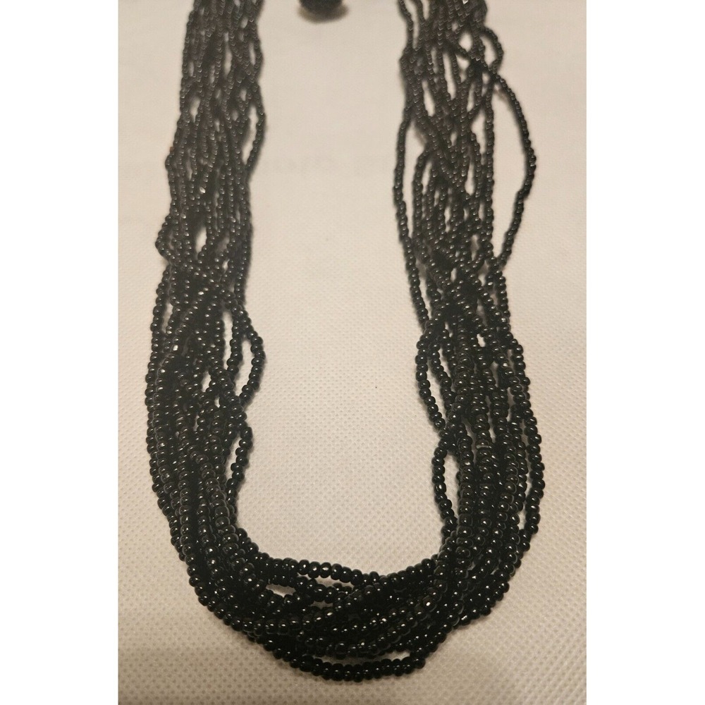 VINTAGE TRIFARI Beaded Necklace and Earrings Set - Black Seed Beads Jewelry Set - Picture 5 of 15